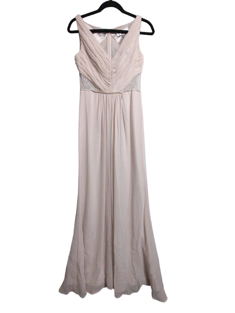 Monique Lhuillier Bridesmaids Amelia Gown Blush Pink Chiffon V Neck Tonal Lace 2